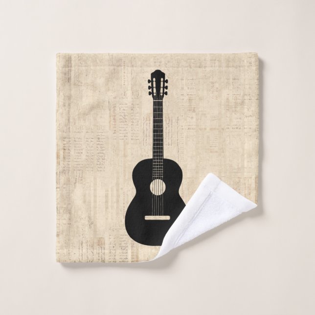 Acoustic Guitar Art Script Background Wash Cloth (Wash Cloth)