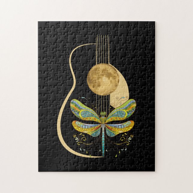 Acoustic Guitar Artistic Dragonfly Music Jigsaw Puzzle (Vertical)