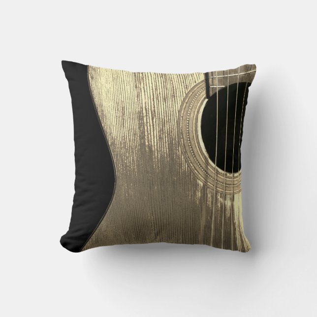 Acoustic Guitar Black and Beige Musical Instrument Cushion (Front)