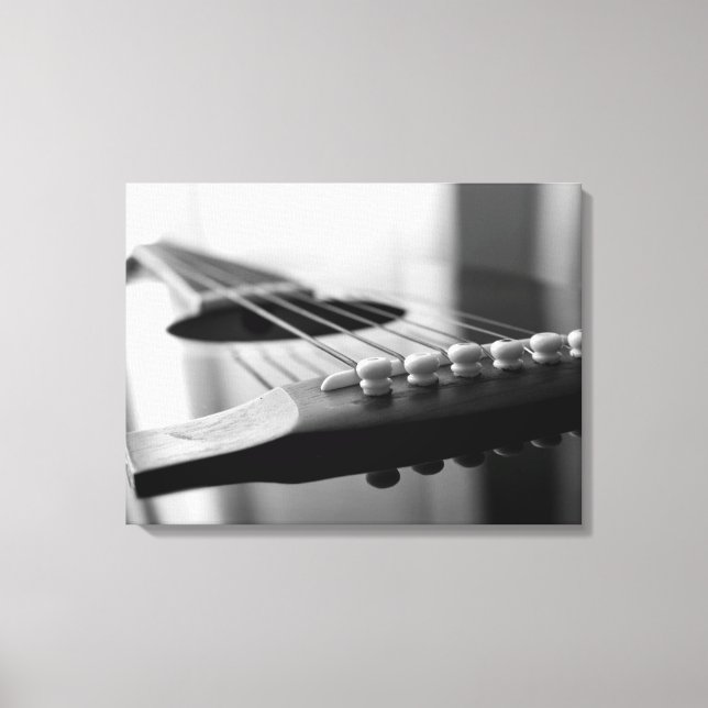 Acoustic Guitar Black and white Strings angle Canvas Print (Front)