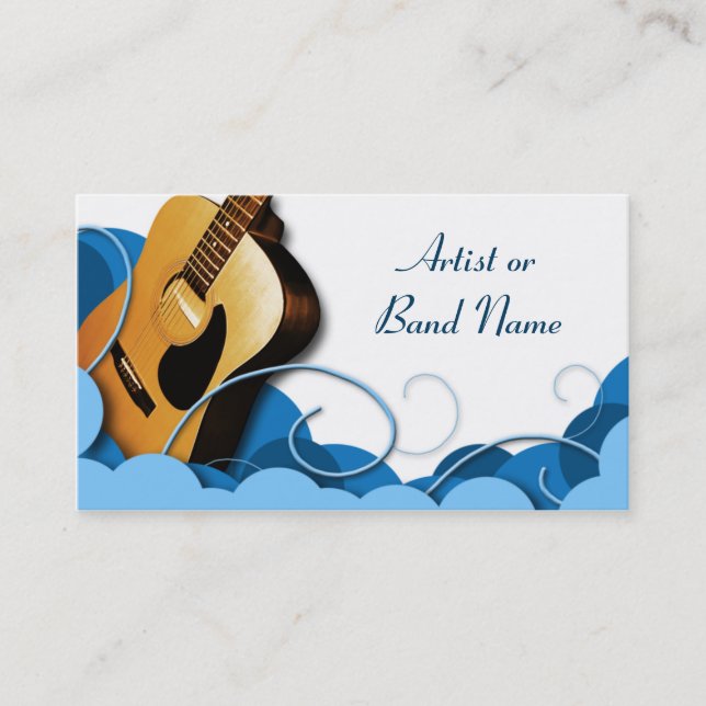 Acoustic Guitar Blue Expression Business Cards (Front)
