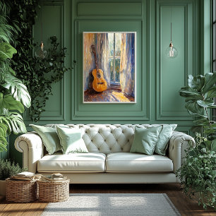 Acoustic Guitar by Sunlit Window – Impressionist Poster