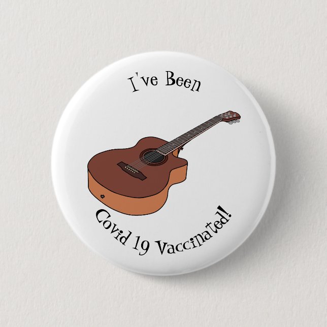 Acoustic guitar cartoon illustration 6 cm round badge (Front)