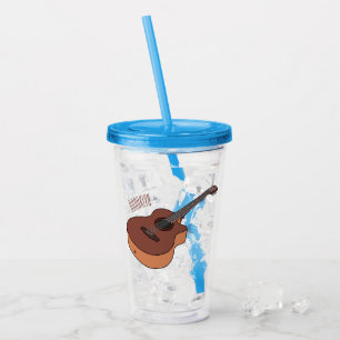 Acoustic guitar cartoon illustration  acrylic tumbler