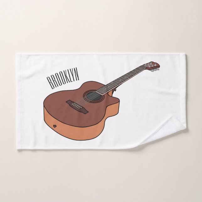 Acoustic guitar cartoon illustration  bath towel set (Hand Towel)