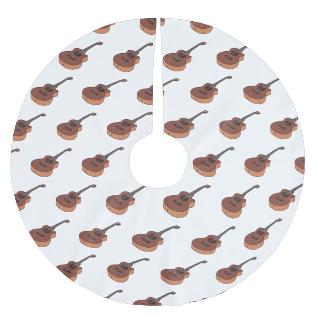 Acoustic guitar cartoon illustration  brushed polyester tree skirt (Front)