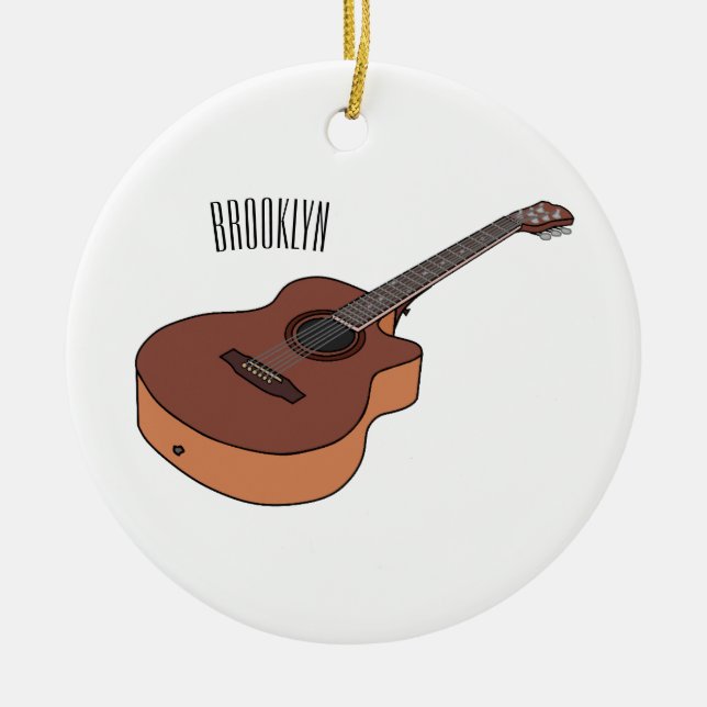 Acoustic guitar cartoon illustration  ceramic tree decoration (Front)