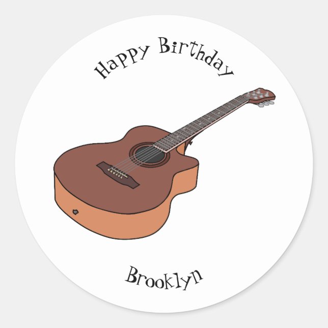 Acoustic guitar cartoon illustration classic round sticker (Front)