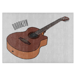 Acoustic guitar cartoon illustration  cutting board