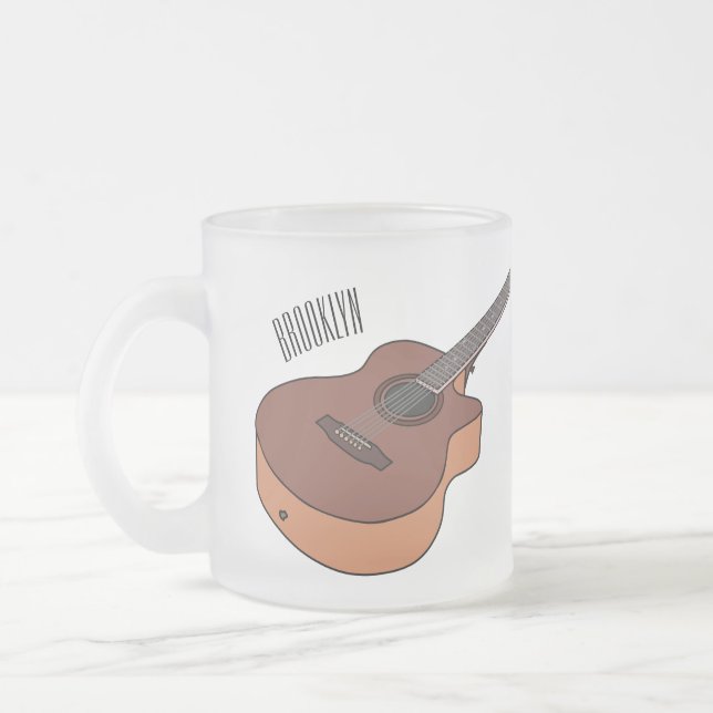 Acoustic guitar cartoon illustration  frosted glass coffee mug (Left)