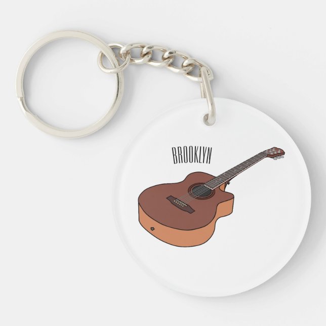 Acoustic guitar cartoon illustration  key ring (Front)