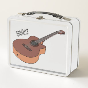 Acoustic guitar cartoon illustration  metal lunch box