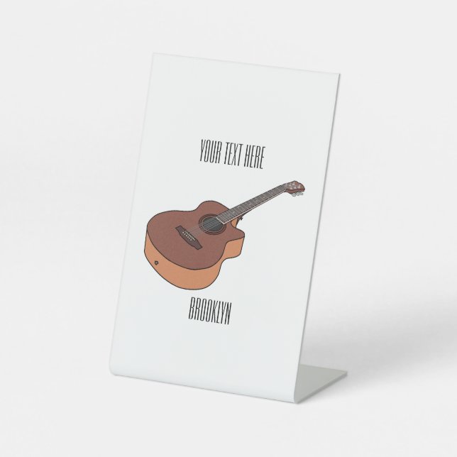 Acoustic guitar cartoon illustration  pedestal sign (Front)