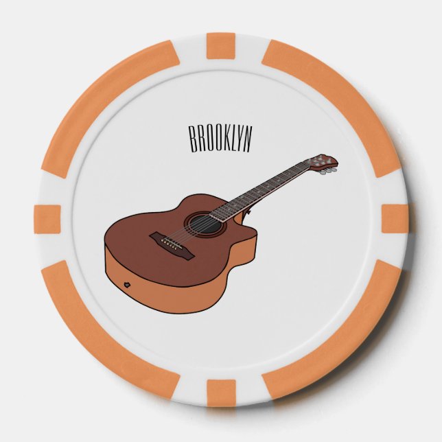 Acoustic guitar cartoon illustration  poker chips (Front)