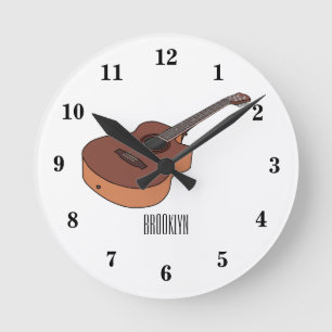 Acoustic guitar cartoon illustration round clock