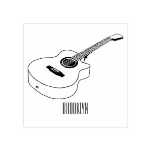 Acoustic guitar cartoon illustration rubber stamp
