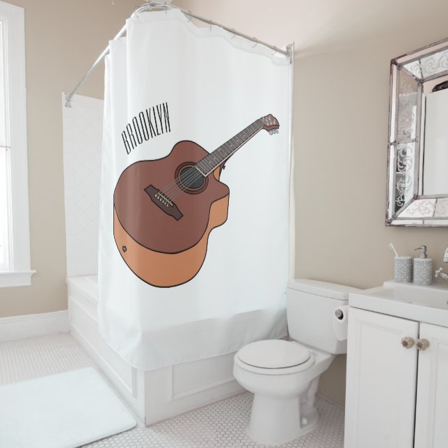 Acoustic guitar cartoon illustration  shower curtain (In Situ)