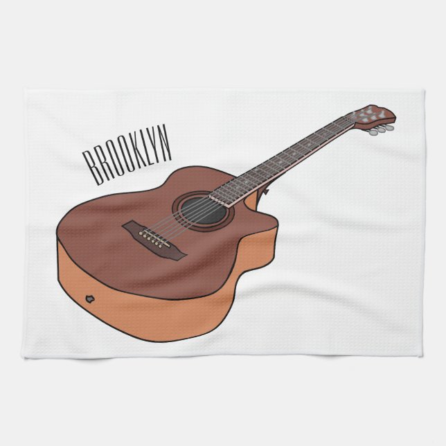 Acoustic guitar cartoon illustration  tea towel (Horizontal)