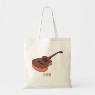 Acoustic guitar cartoon illustration tote bag