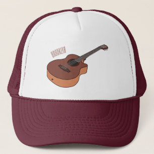 Acoustic guitar cartoon illustration  trucker hat