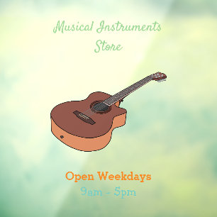 Acoustic guitar cartoon illustration window cling