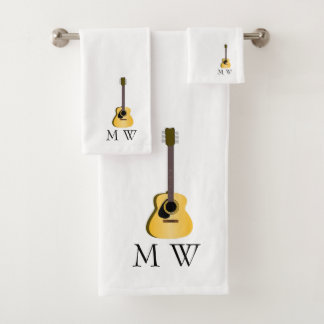 Acoustic Guitar Design Monogrammed Bath Towel Set