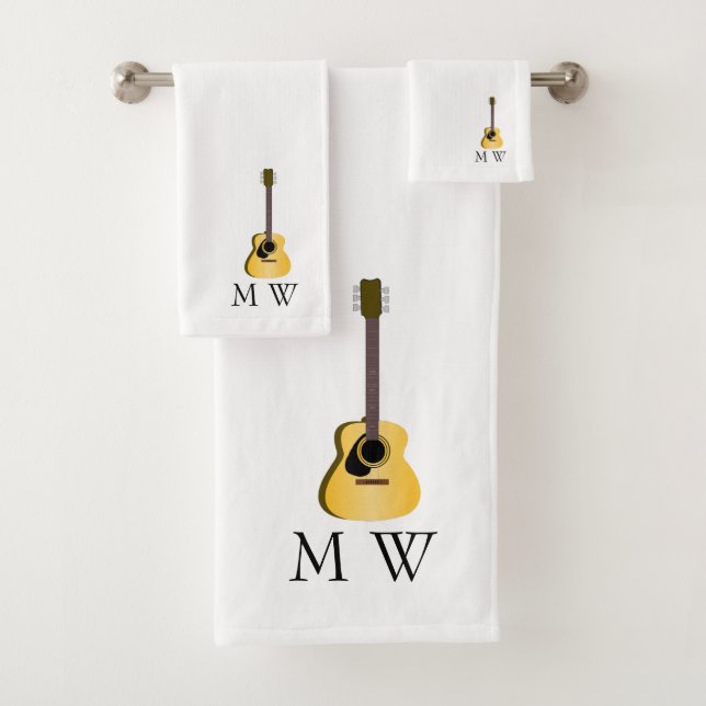 Acoustic Guitar Design Monogrammed Bath Towel Set (Insitu)