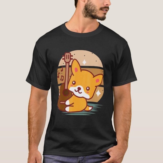 Acoustic Guitar Dog for Guitarist Music Artist Sun T-Shirt (Front)
