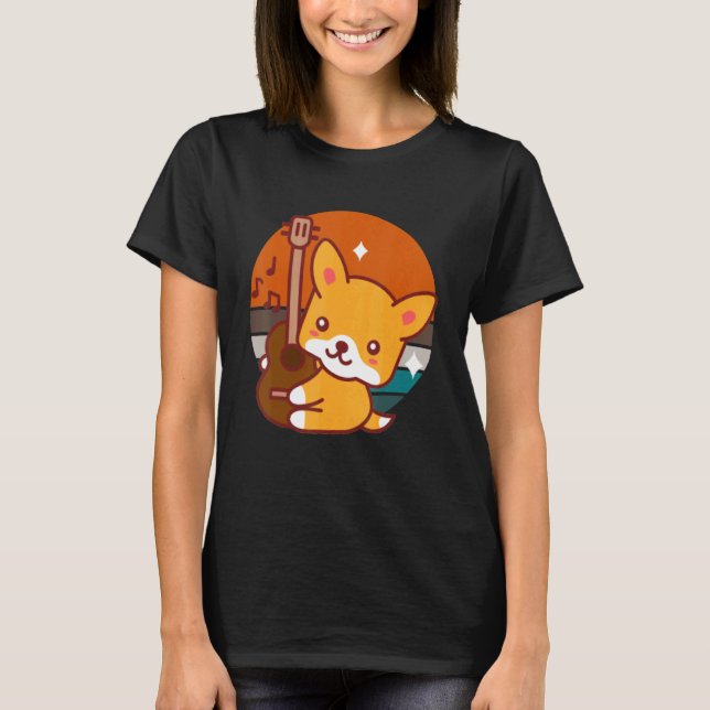 Acoustic Guitar Dog for Guitarist Music Artist Sun T-Shirt (Front)
