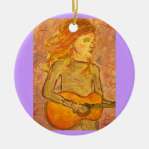 acoustic guitar drawing ceramic tree decoration