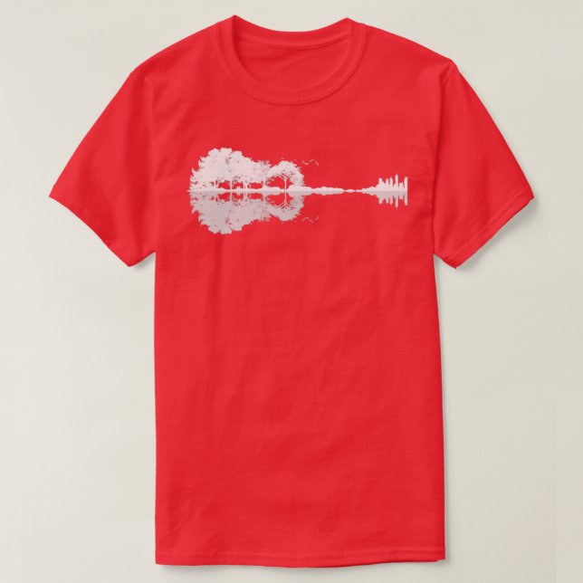 Acoustic guitar forest nature reflection mirror T-Shirt (Design Front)
