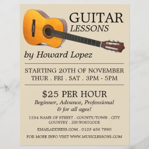 Acoustic Guitar, Guitar Lessons Advertising Flyer