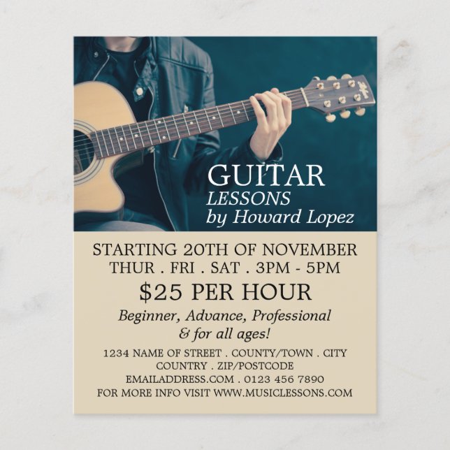 Acoustic Guitar, Guitar Lessons Advertising Flyer (Front)