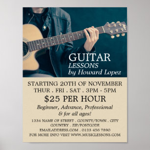 Acoustic Guitar, Guitar Lessons Advertising Poster