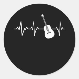Acoustic Guitar Heartbeat Classic Guitarist Gift Round Sticker