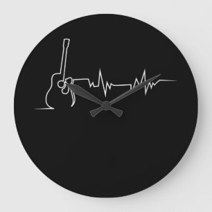 Acoustic Guitar Heartbeat Cool Gift For Guitar Large Clock