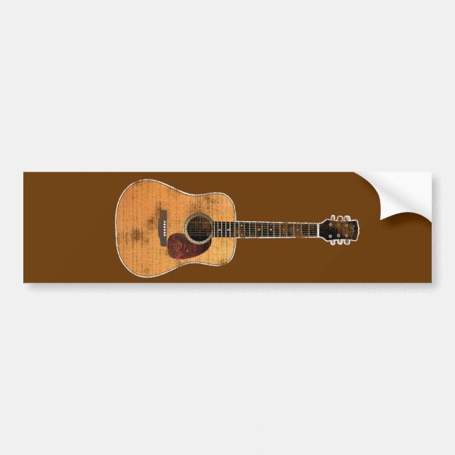 Acoustic Guitar horizontal (distressed) Bumper Sticker (Front)