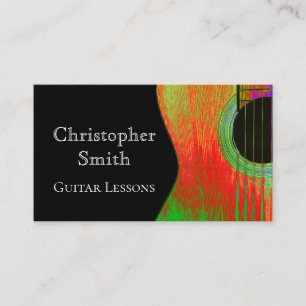 Acoustic Guitar Lessons Black Abstract Business Card