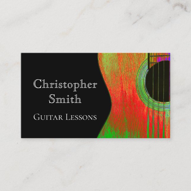 Acoustic Guitar Lessons Black Abstract Business Card (Front)