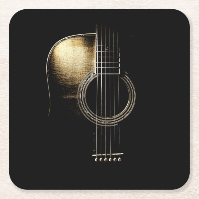 Acoustic Guitar Lite Square Paper Coaster (Front)