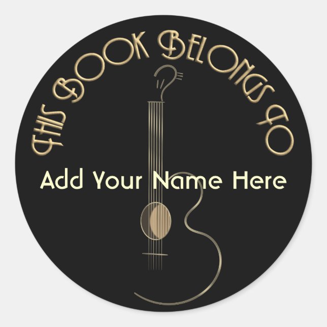 Acoustic Guitar Logo Design Bookplate Stickers (Front)