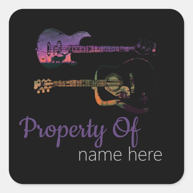 Acoustic Guitar Logo Personalised Square Sticker (Front)