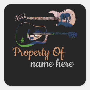 Acoustic Guitar Logo Personalised  Square Sticker