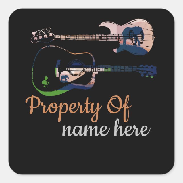 Acoustic Guitar Logo Personalised  Square Sticker (Front)