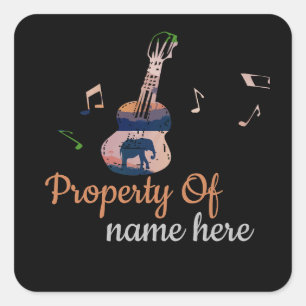 Acoustic Guitar Logo Personalised Square Sticker