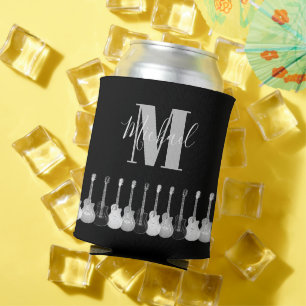 Acoustic guitar monochromatic art monogram can cooler
