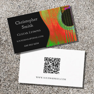 Acoustic Guitar Music Lessons QR code Red Green Business Card