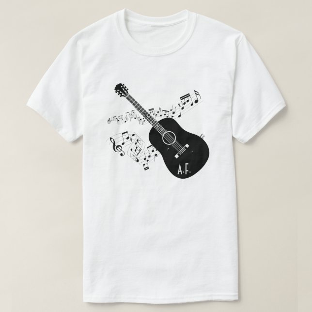 Acoustic Guitar & Music Notes Personalised Gift T-Shirt (Design Front)