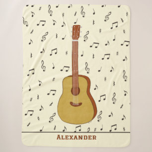 Acoustic Guitar Music Notes Personalised Name Sherpa Blanket