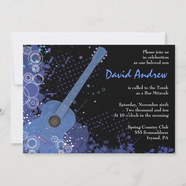 Acoustic Guitar Musical Bar Bat Mitzvah Invitation (Front)